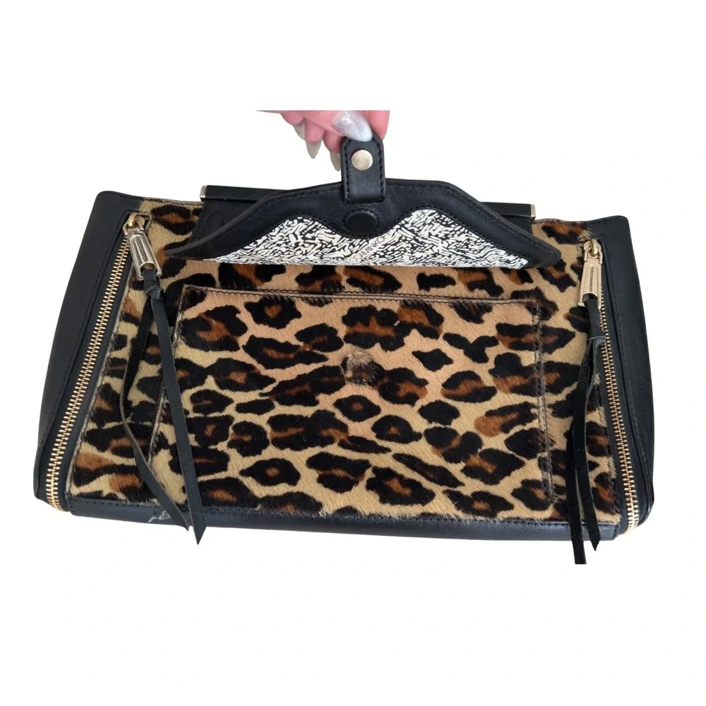 Rebecca Minkoff leopard‎ print leather clutch with tassels